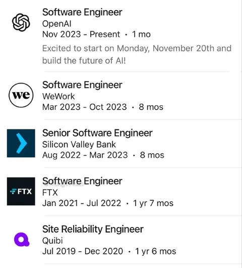 OpenAI Employee Career Timeline
