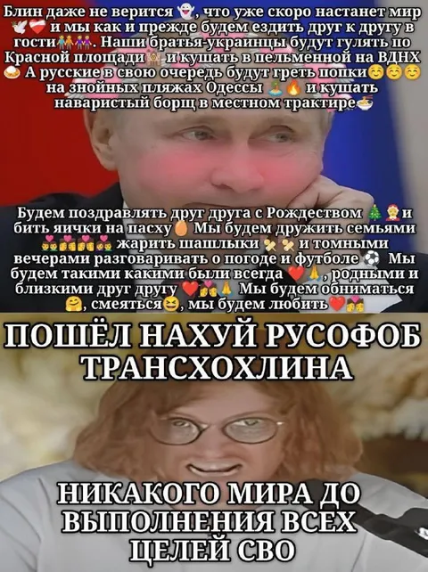 Путин и русофобка о мире