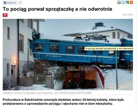 Pociąg porwał sprzątaczkę