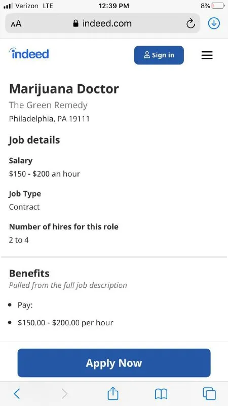 Marijuana Doctor Job Listing
