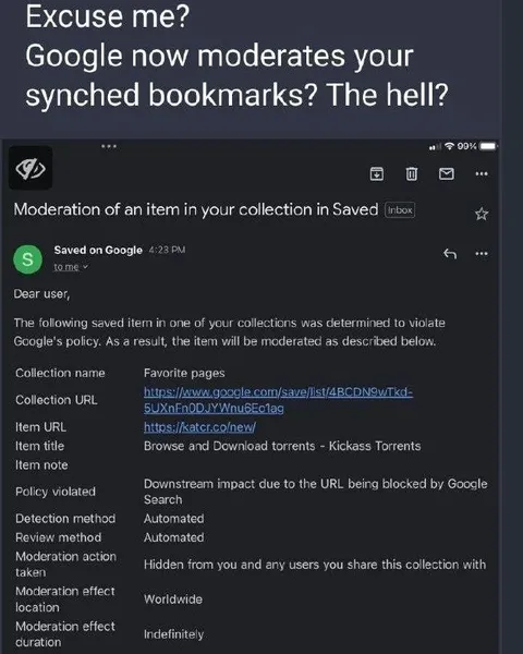 Google Moderates Saved Bookmarks
