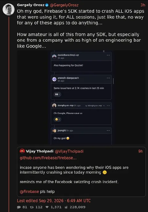 Firebase Crashes All iOS Apps