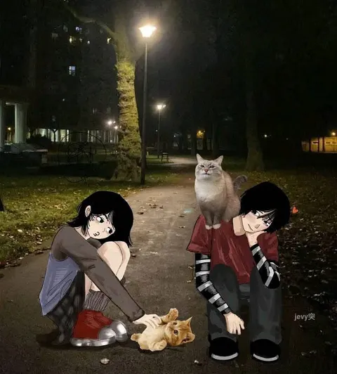 Эмо-подростки кормят кошек
