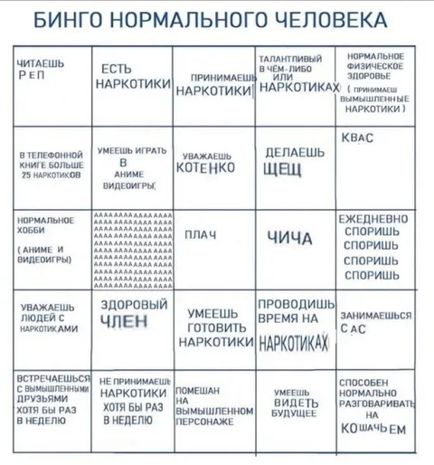 Бинго нормального человека