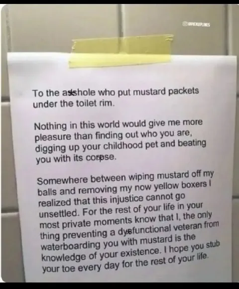 Mustard Packets Under the Toilet Rim