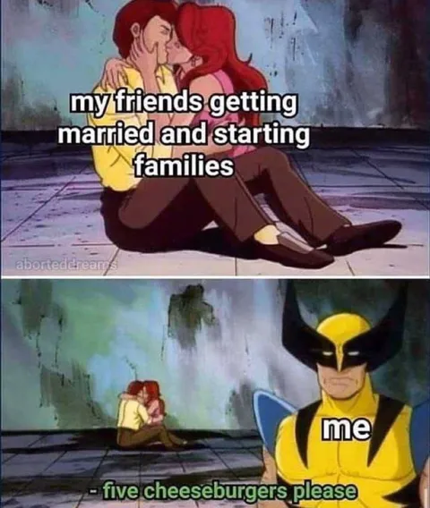 Friends Start Families, Me Orders Cheeseburgers