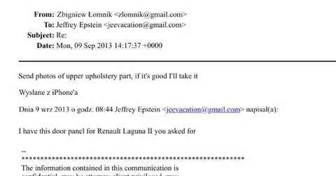 Jeffrey Epstein Car Door Panel Email