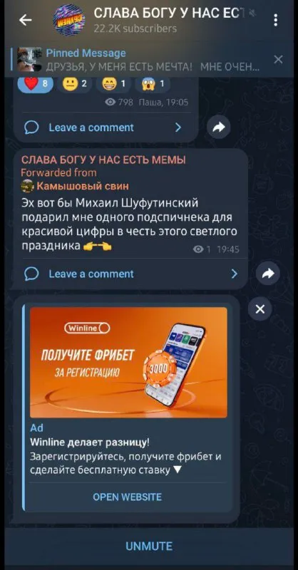 Телеграм с рекламой вместо мемов