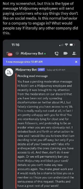 Midjourney Employee Moderation Message