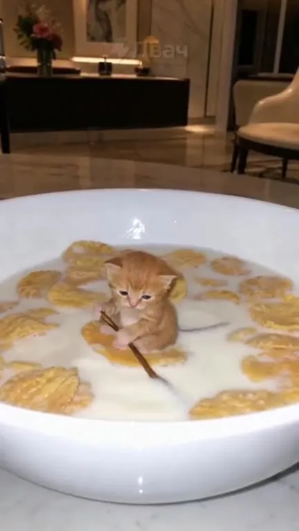 Котёнок в миске с молоком