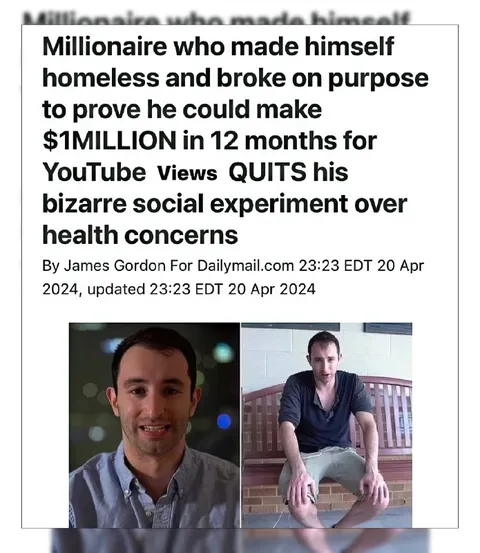 Millionaire Quits Homeless Experiment