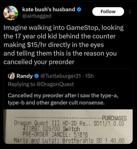 Cancelled Mario preorder receipt