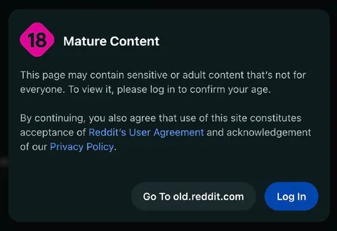 Reddit Mature Content Warning