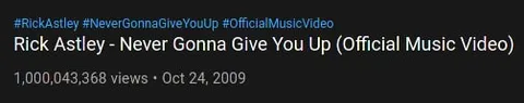 Rick Astley Hits One Billion Views