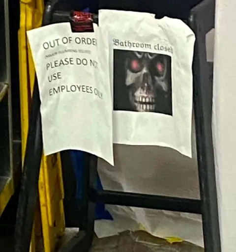 Bathroom Closed Skull Sign