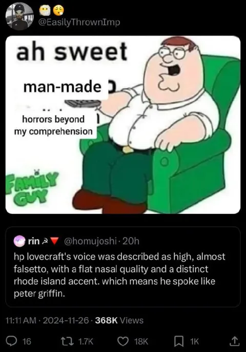 Peter Griffin Loves Man-Made Horrors