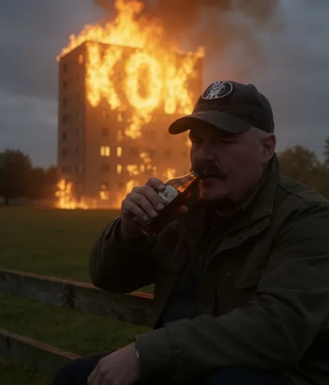 Горящий кок на фоне пожара