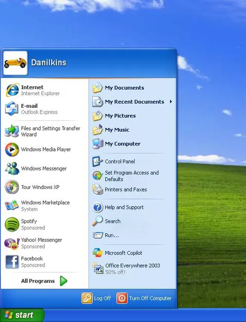 Windows XP Start Menu Nostalgia