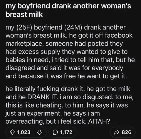 Boyfriend Drank Another Woman's Breast Milk
