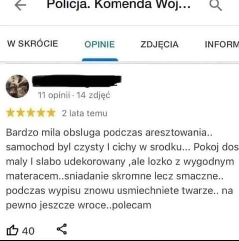 Pięciogwiazdkowa recenzja aresztowania
