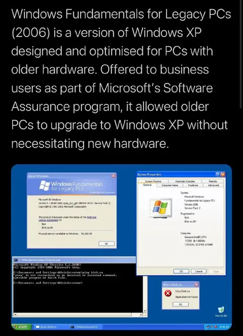 Windows XP for Legacy PCs