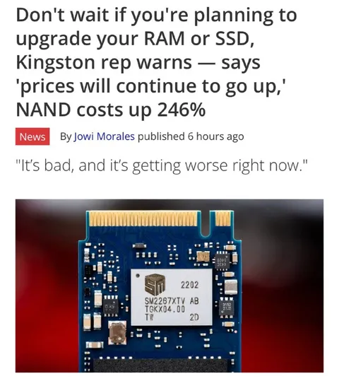 RAM and SSD Prices Keep Rising