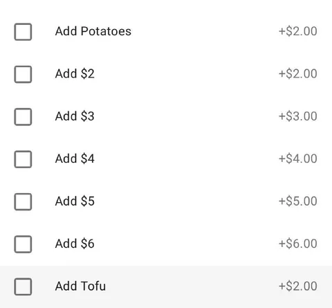 Add Potatoes or Add $2