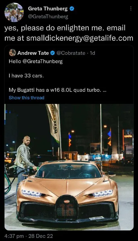 Small Dick Energy Bugatti Reply