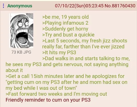 Friendly Reminder to Cum on Your PS3