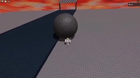 Сизиф в Roblox катит камень