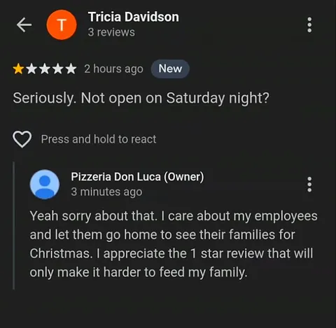 One-Star Review for Closing Early