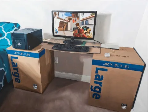Gaming Setup Made of Moving Boxes