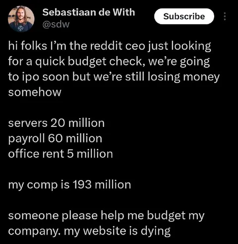 Reddit CEO Budget Check