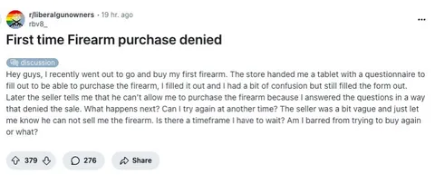 First Time Firearm Purchase Denied