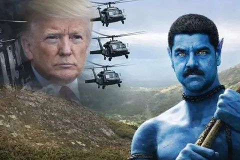 Трамп и синий мужчина в горах