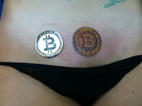Bitcoin coins on a bikini