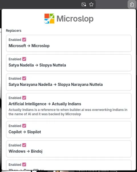Microsoft Microslop Name Replacements