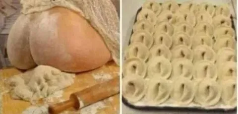 Огромный комок теста и пельмени