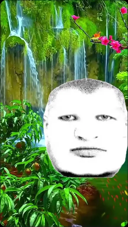 Безмятежное лицо у водопада