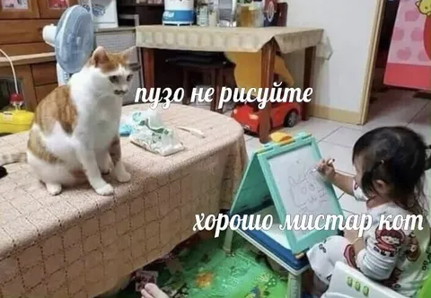 Кот рисует лучше ребёнка
