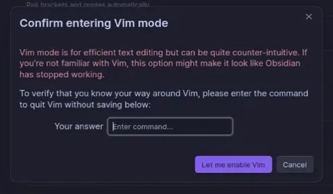 Confirm Entering Vim Mode