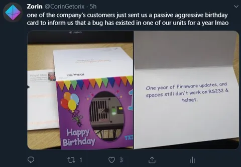 Passive Aggressive Firmware Birthday Card