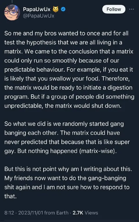 Testing Whether We Live in a Matrix