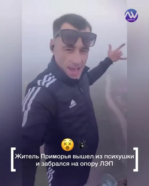 Житель Приморья на опоре ЛЭП