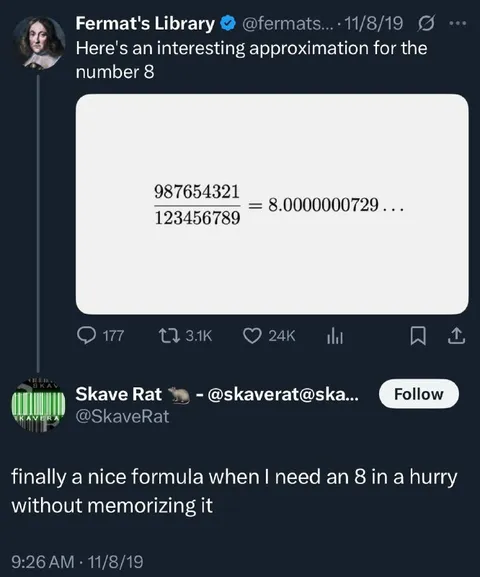 A Nice Formula for Eight