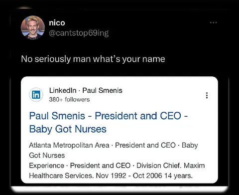 LinkedIn Profile Says Baby Got Nurses