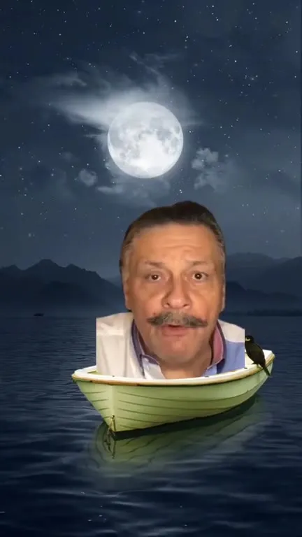 Мужчина в лодке под луной