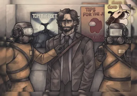 Poet Surrounded by Robots