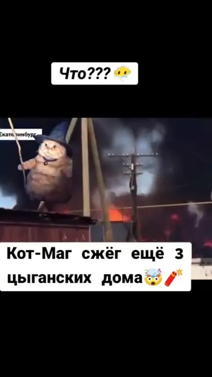 Кот-Маг сжигает дома
