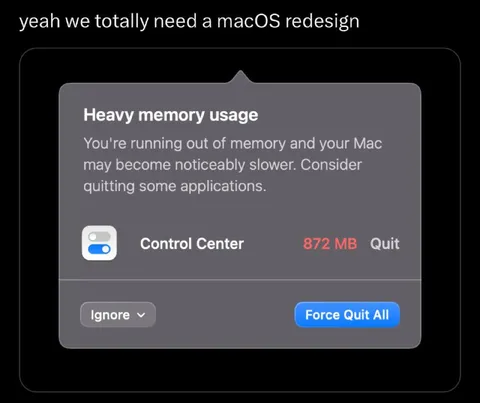 macOS Redesign Memory Warning